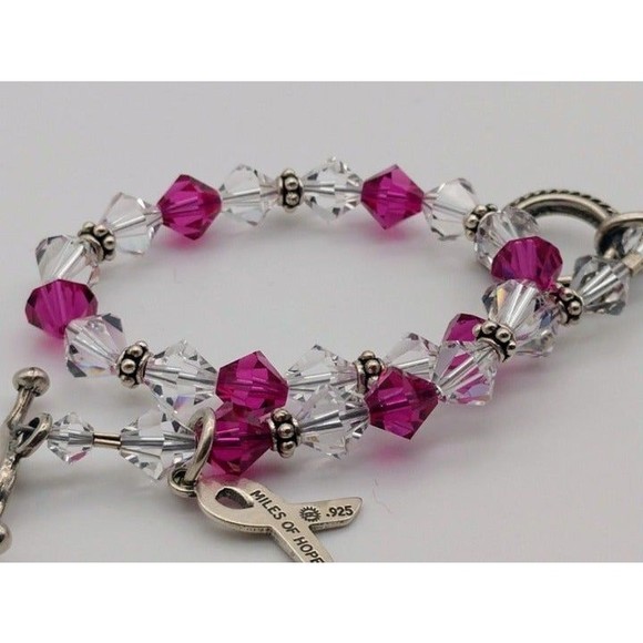 Swarovski 925 Silver Breast Cancer Bracelet - Picture 5 of 8